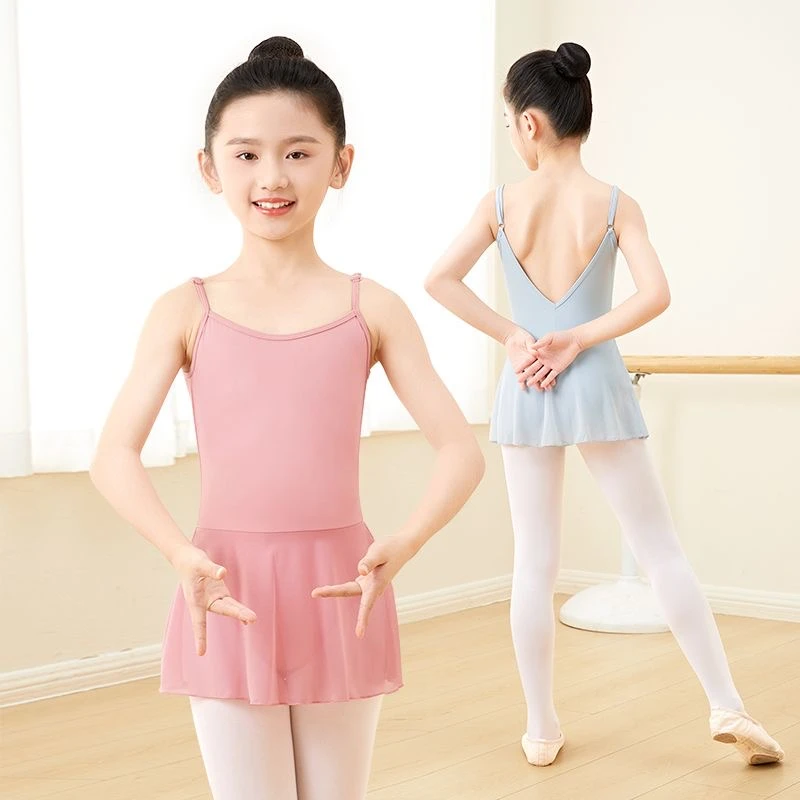 儿童舞蹈服夏季吊带芭蕾舞裙少儿中国舞露背练功服体操连体跳舞裙