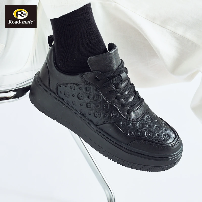 路伴男鞋软牛皮舒适休闲板鞋韩版舒适休闲鞋男士真皮小白鞋