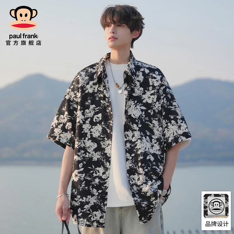 PaulFrank/大嘴猴慵懒风碎花短袖衬衫男2025夏季潮流百搭休闲衬衣