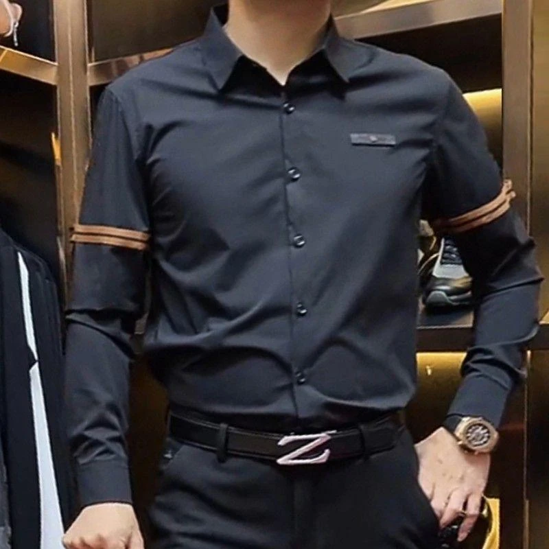 轻奢男装时尚商务休闲长袖衬衫男士秋季潮流高级感个性化条纹上衣