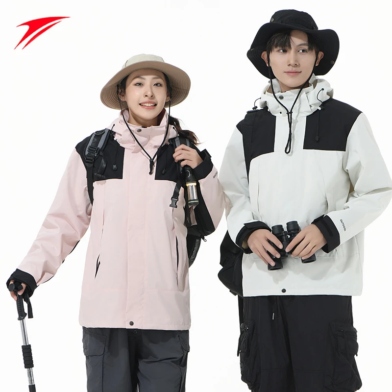 金莱克户外运动单层冲锋衣夹克外套流行男女拼色连帽减龄2366