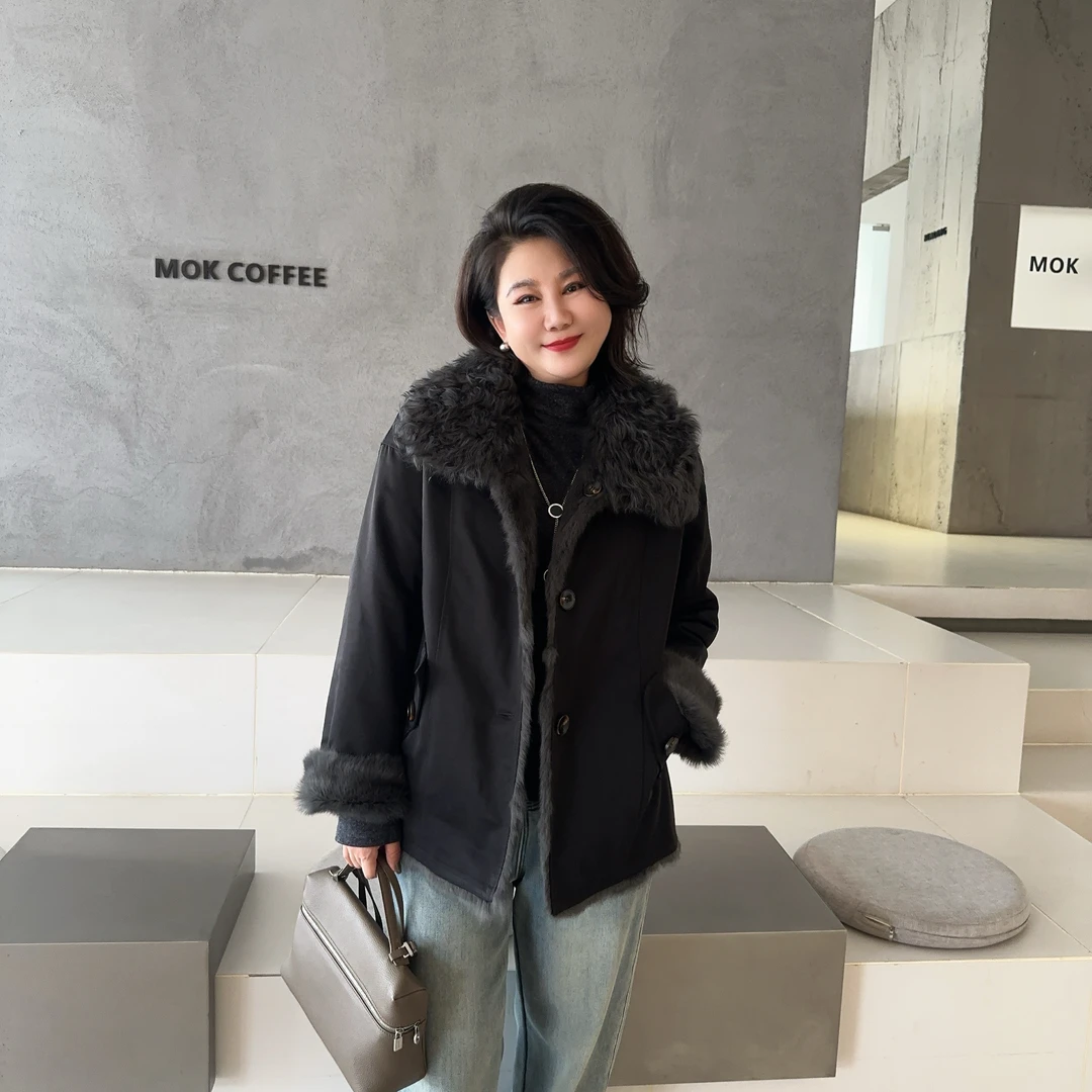 微胖女装【布鲁尼派克】真毛派克服外套保暖加厚秋冬百搭外套5005