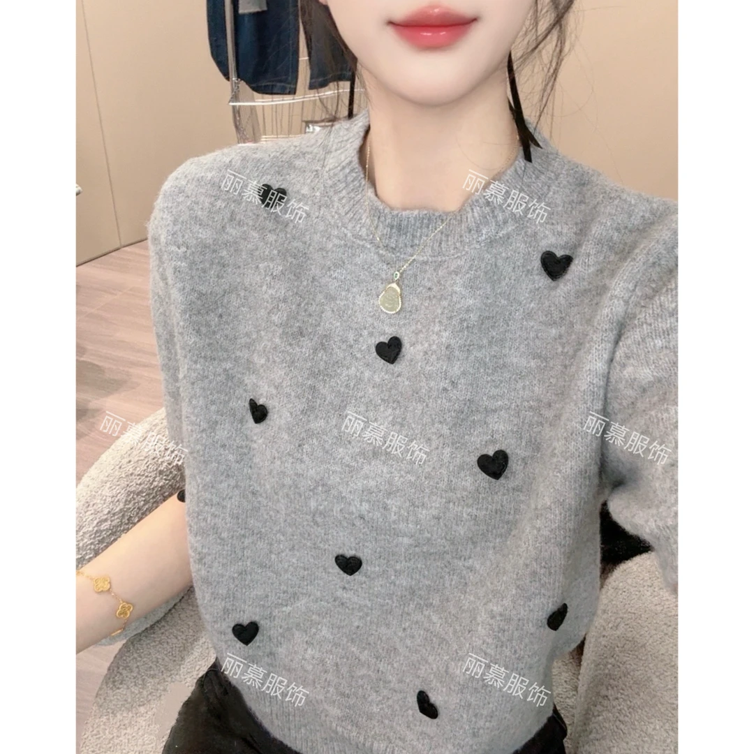 【立体爱心短袖】撞色立体爱心针织短袖圆领春季外穿显瘦T恤衫1319