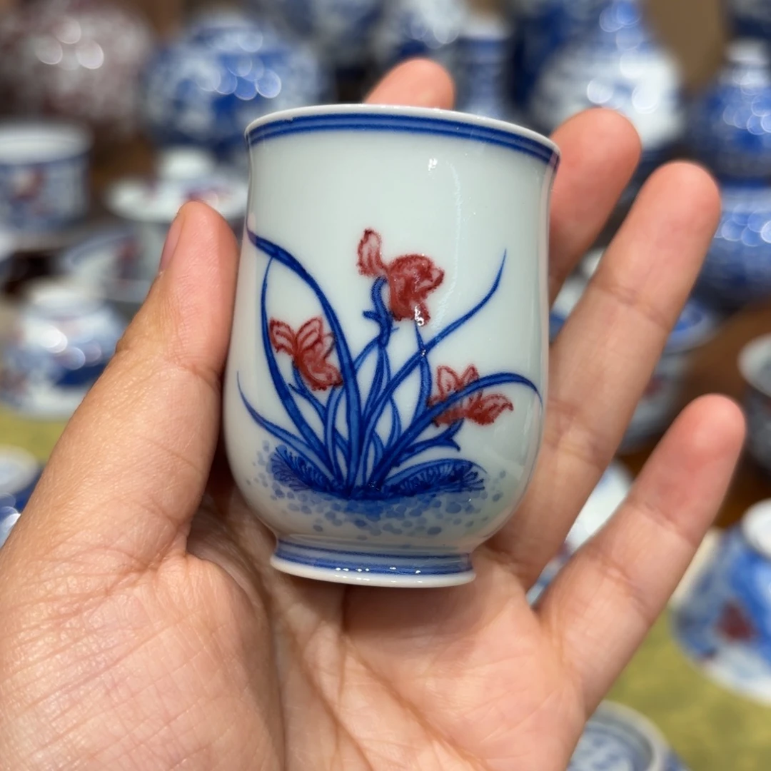 瓷青花釉里红兰花杯