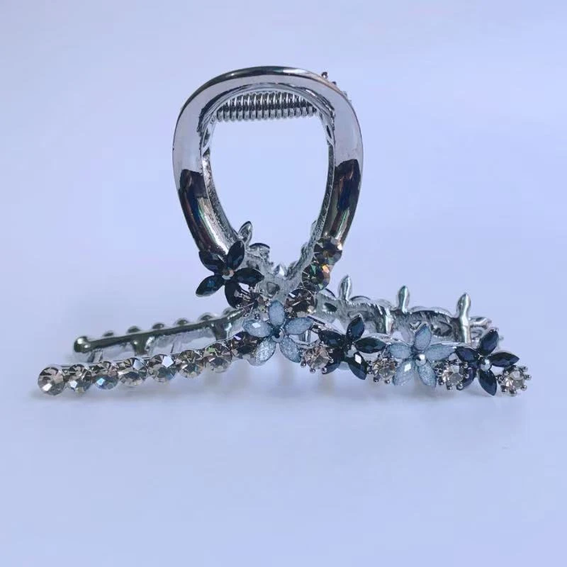 新款发夹女简约小清新蓝色花朵抓夹大号盘发鲨鱼夹头饰发夹