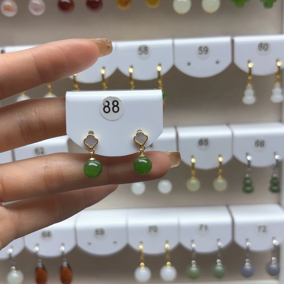 和田玉银S925镶嵌耳饰2