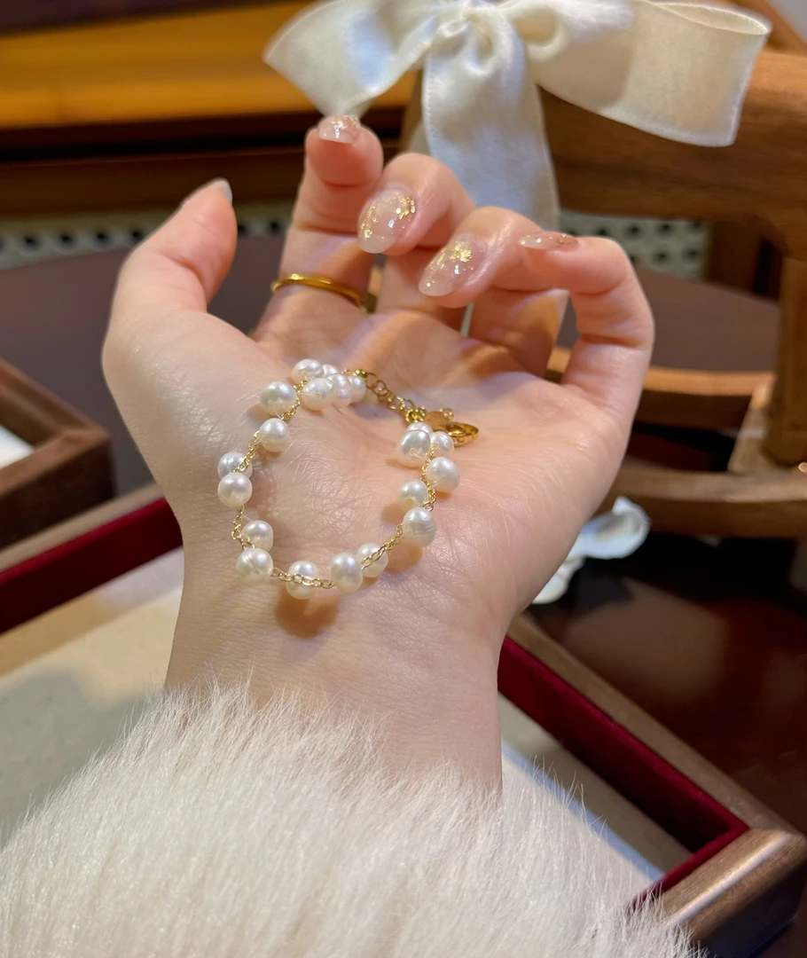 D66《海洋奶油》天然淡水珍珠手串