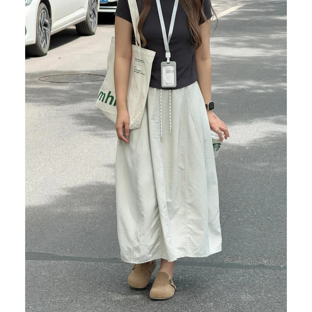 工装半身裙大码胖mm显瘦遮肚冰丝垂感防晒裙梨形身材薄款a字长裙