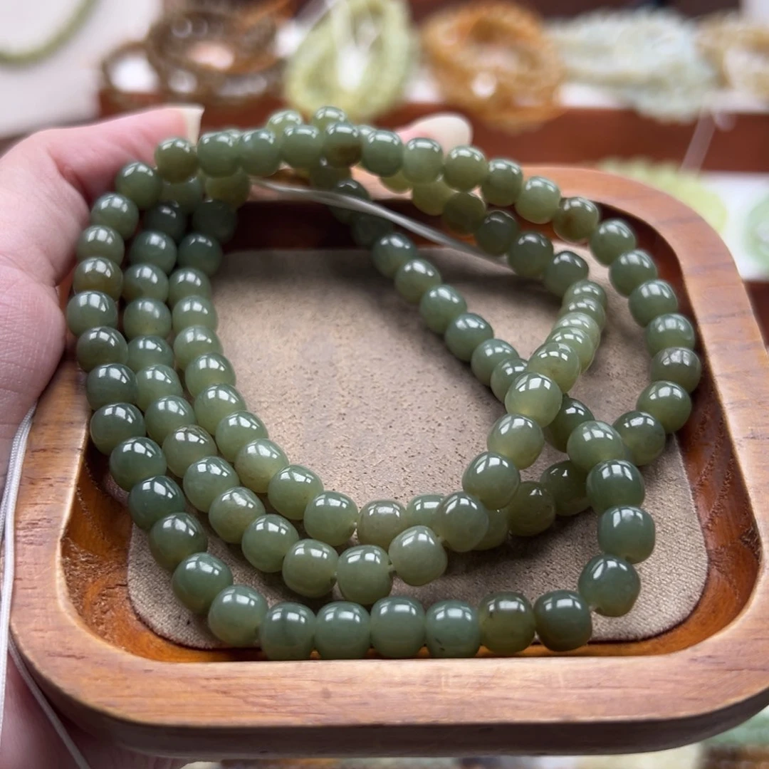 毛衣链未镶嵌和田玉珠串6*7mm
