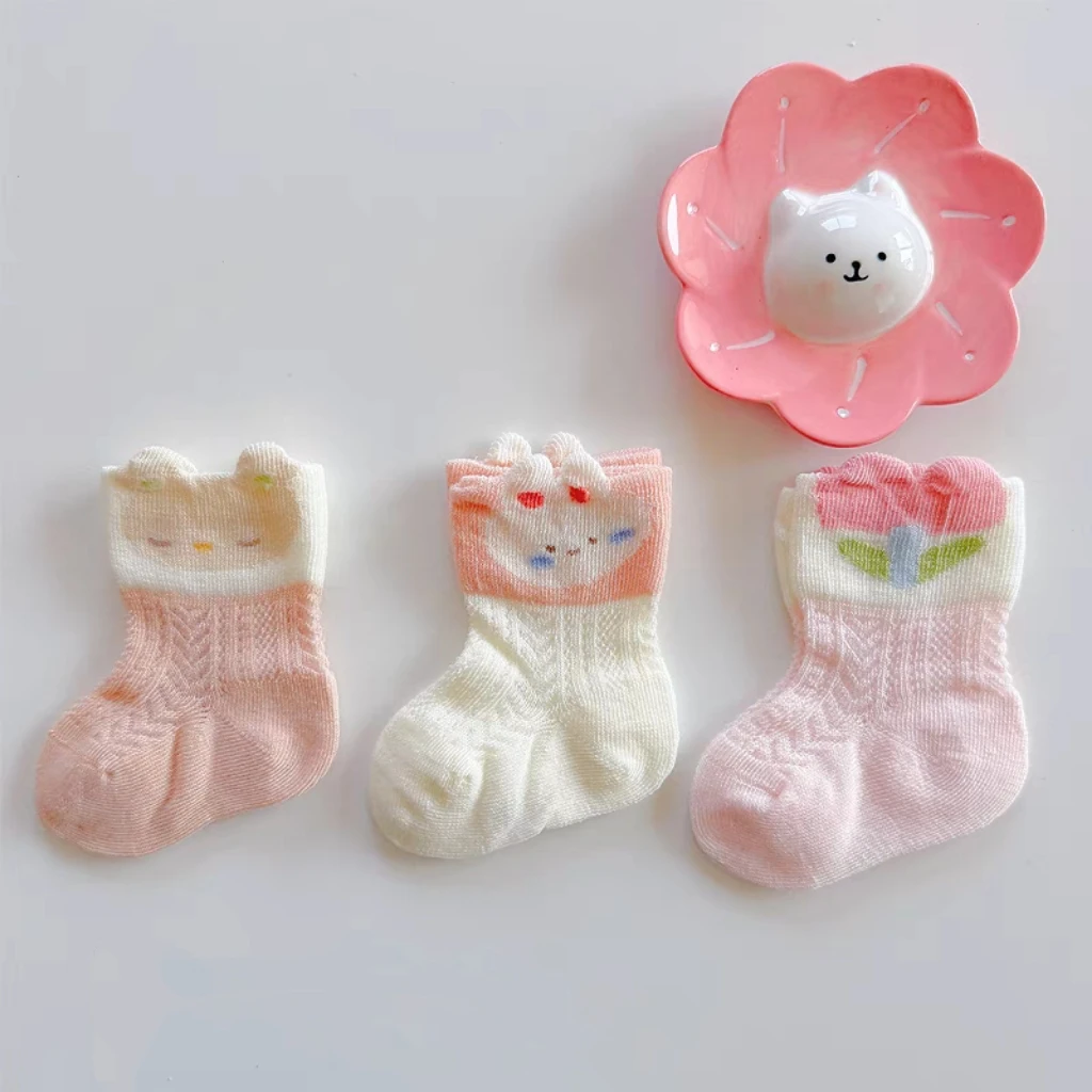 婴儿袜子夏季薄款网眼新生儿无骨袜可爱花朵女宝宝大后跟公主袜子