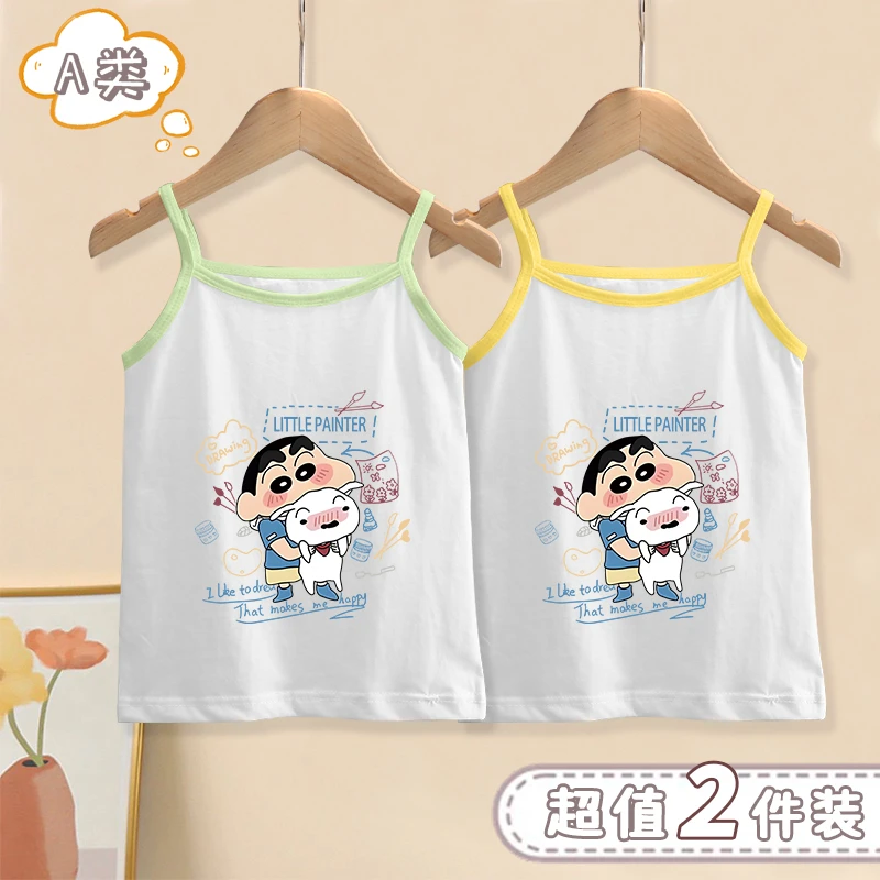 女童夏季纯棉背心新款蜡笔小新印花洋气宝宝上衣卡通打底小吊带