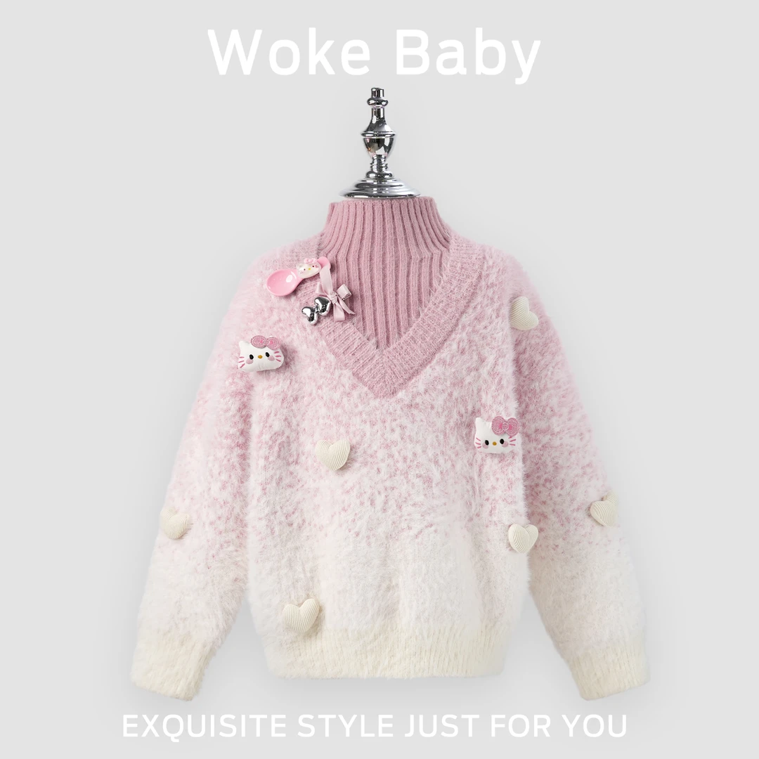 【现货】女童秋冬季新款毛衣设计感宽松可爱毛衣汉服W5168