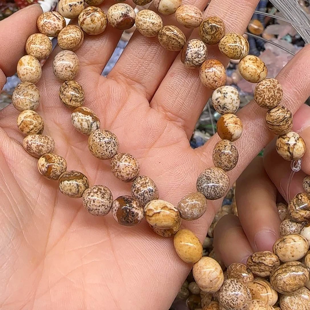 玛瑙/玉髓合金珠宝半成品图画石约8mm一条