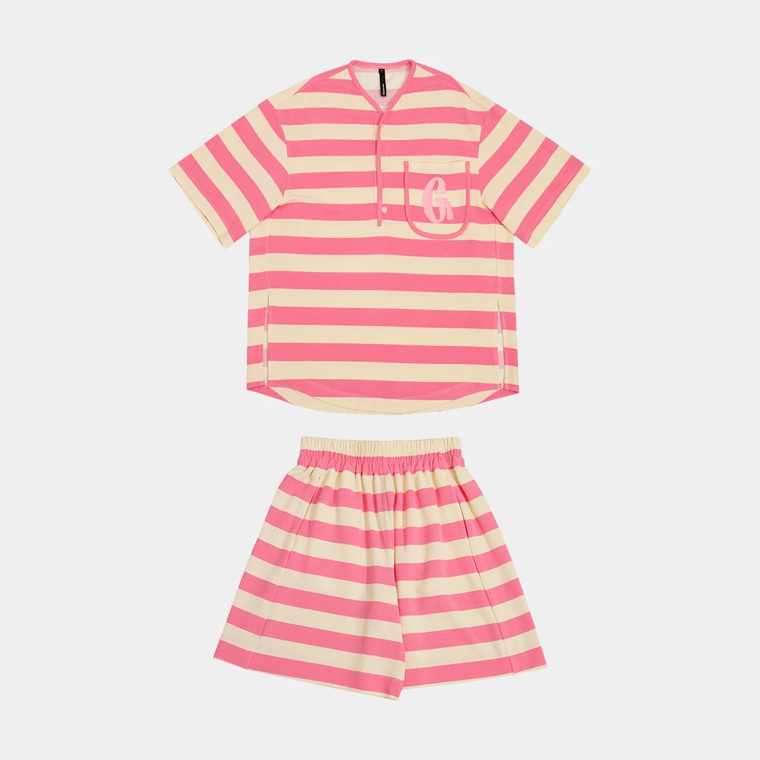 GGAHOLIDAY时尚休闲运动洋气宽松百搭连帽撞色条纹套装-152046/7