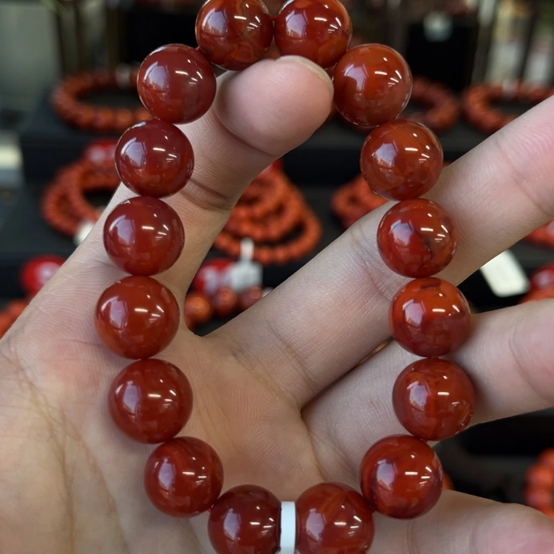 ~***~南红玛瑙未镶嵌手链川料瓦西牛血火焰手串12+