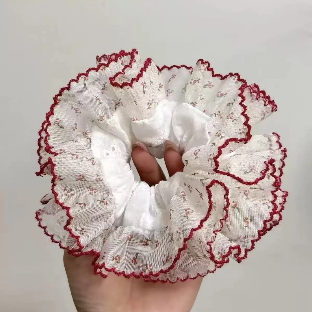 韩系春日碎花边蕾丝大肠发圈甜美撞色头饰丸子头大号发绳发饰新款