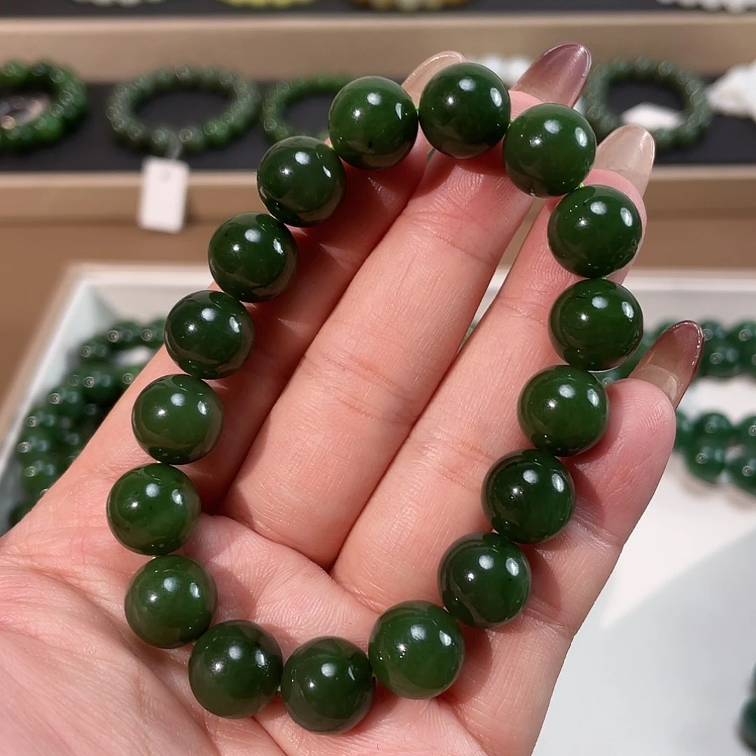 和田玉（碧玉）手链未镶嵌12 俄老料 红皮