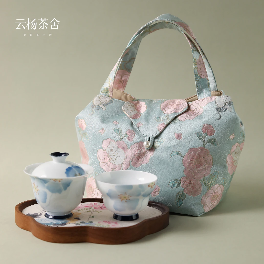 【新品茶博会限定】山茶花猫猫大容量户外茶具收纳包 托特包