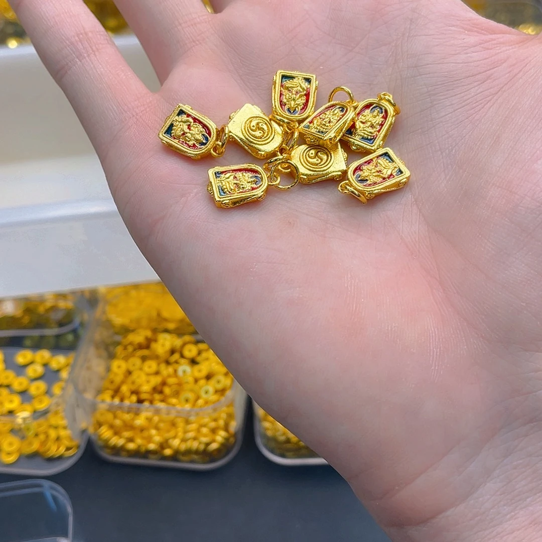 锆石铜合金珐琅彩黄财神方牌2个