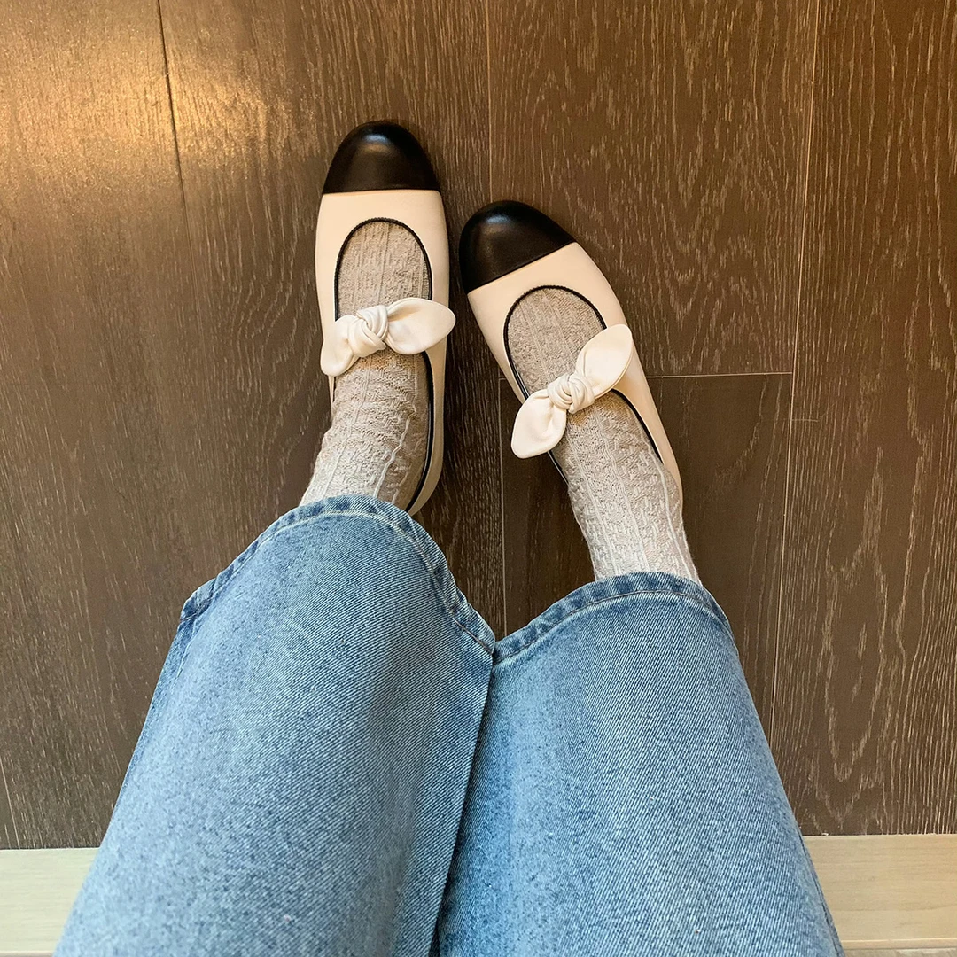 TAFN妮妮公主~小香风圆头蝴蝶结平底芭蕾单鞋女玛丽珍
