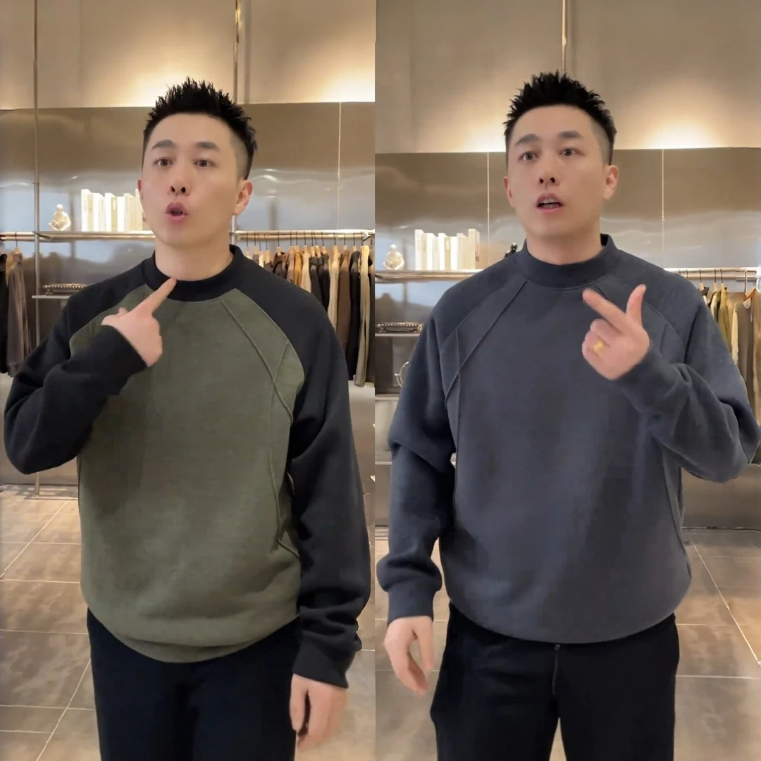 2025秋冬潮牌撞色圆领卫衣男高档磨毛加厚保暖百搭长袖打底衫上衣