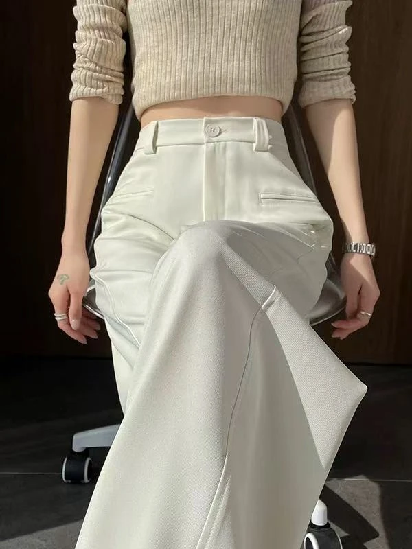 杏色西装阔腿裤女2025秋季新款高腰显瘦垂感高级感休闲直筒拖地裤