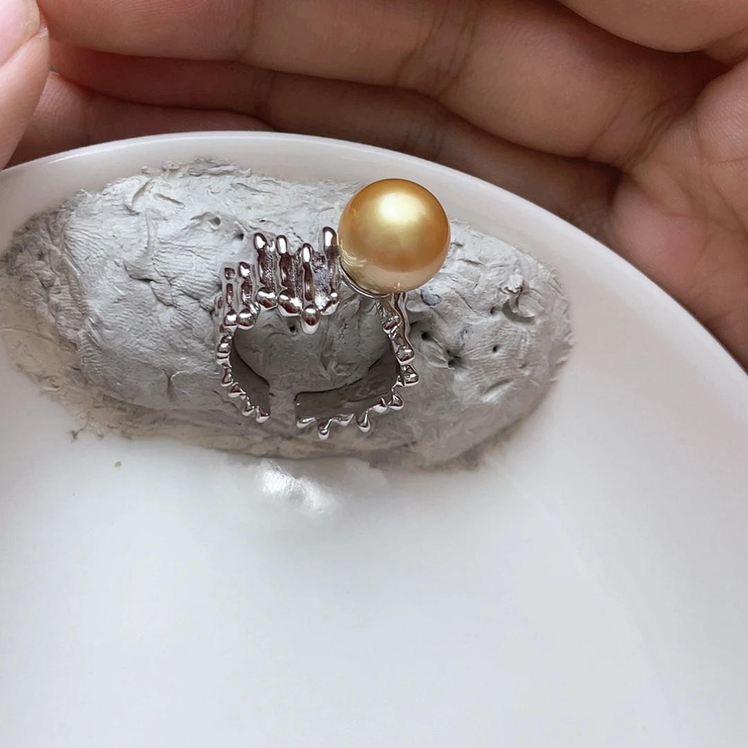 戒圈银S925镶嵌海水珍珠