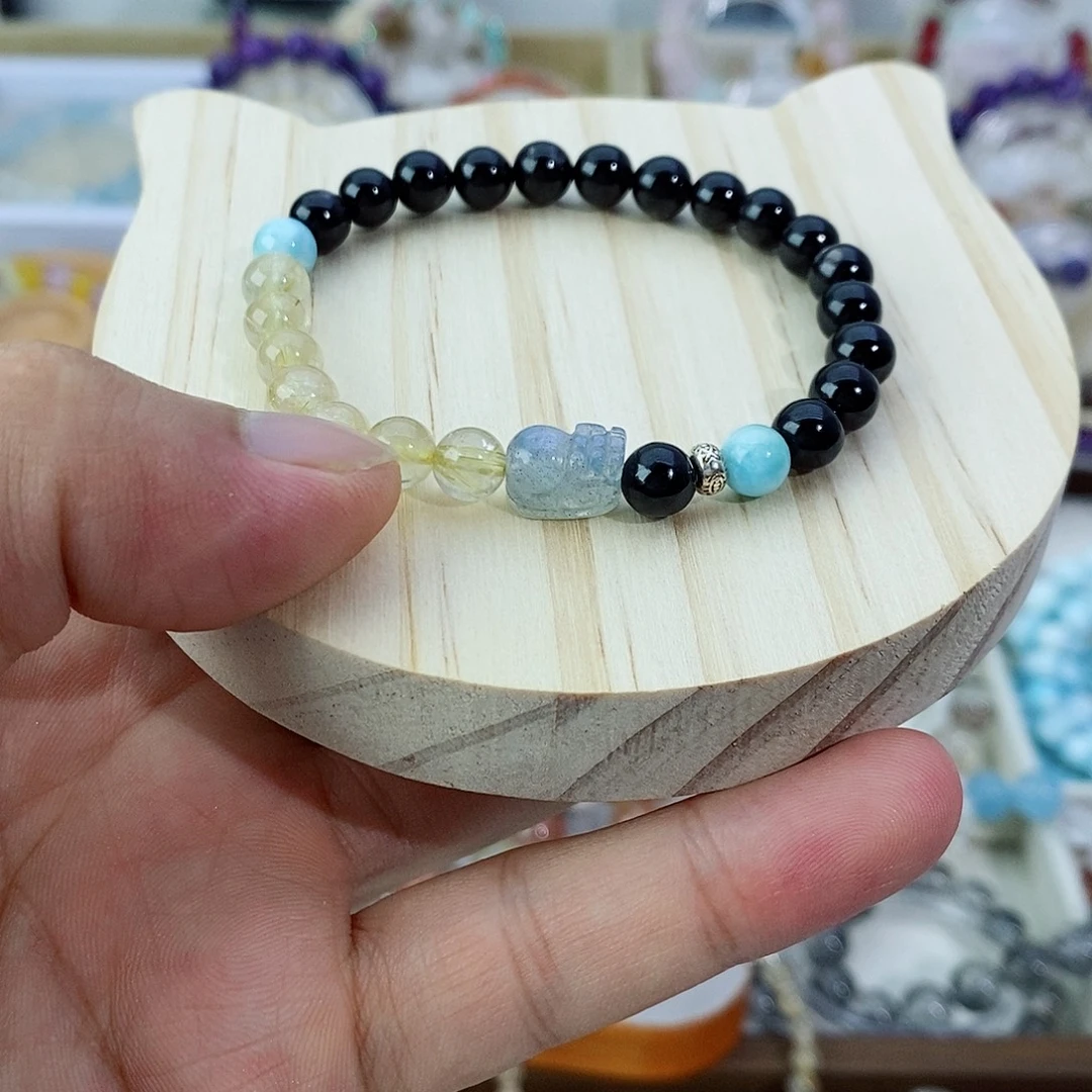 银S925镶嵌手链水晶金运石手串+钛晶