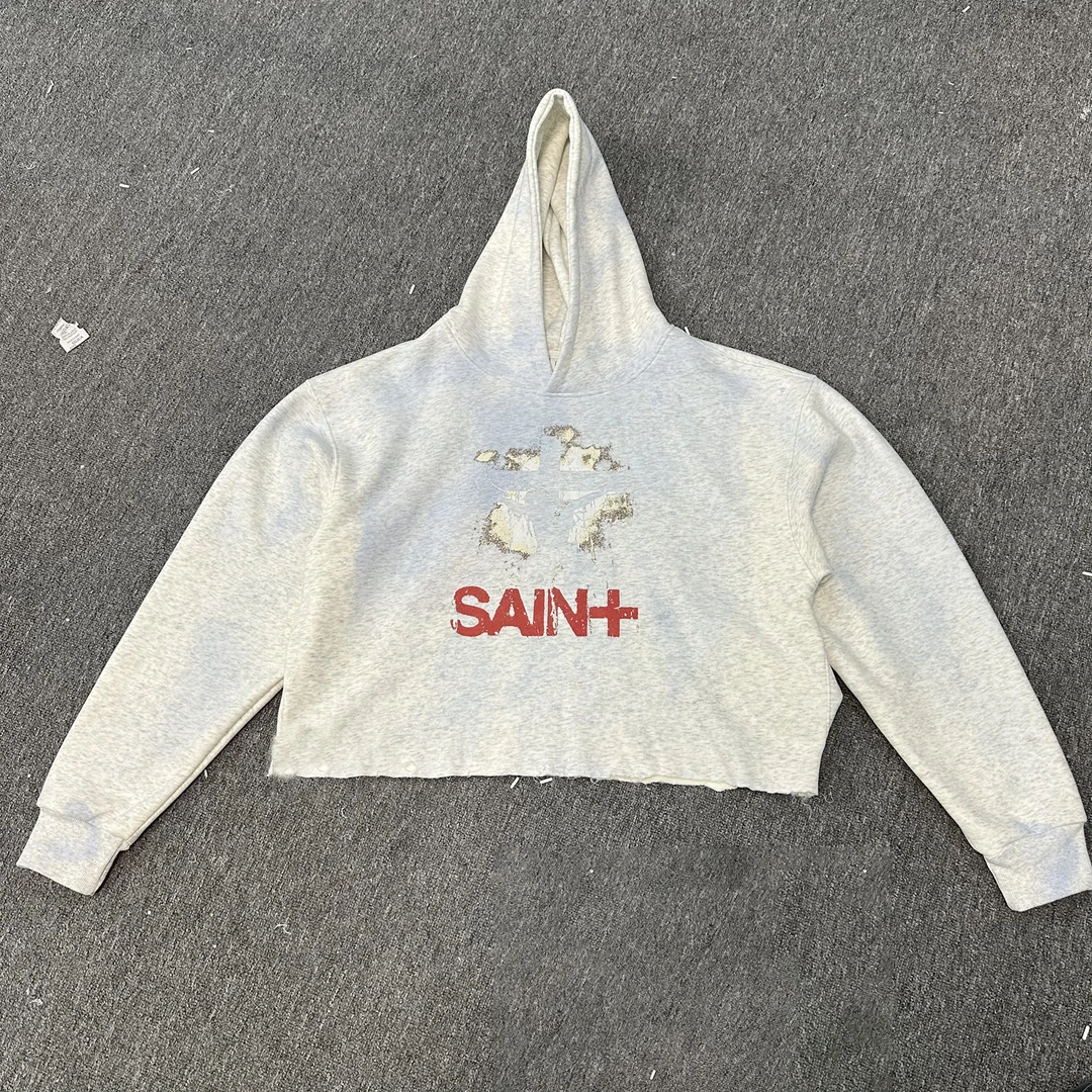 Basic annals美式复古做旧水洗卫衣boxy fit外套短宽渐变蓝色上衣