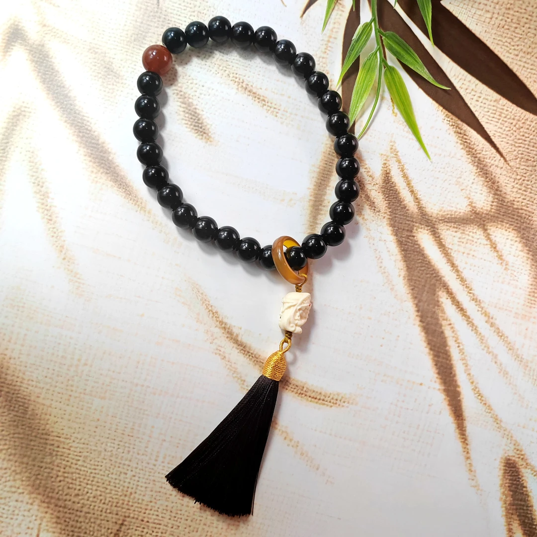 【师傅推荐】纯手工黑色老琉璃手串男女款流苏琉璃手捻单珠1.2cm