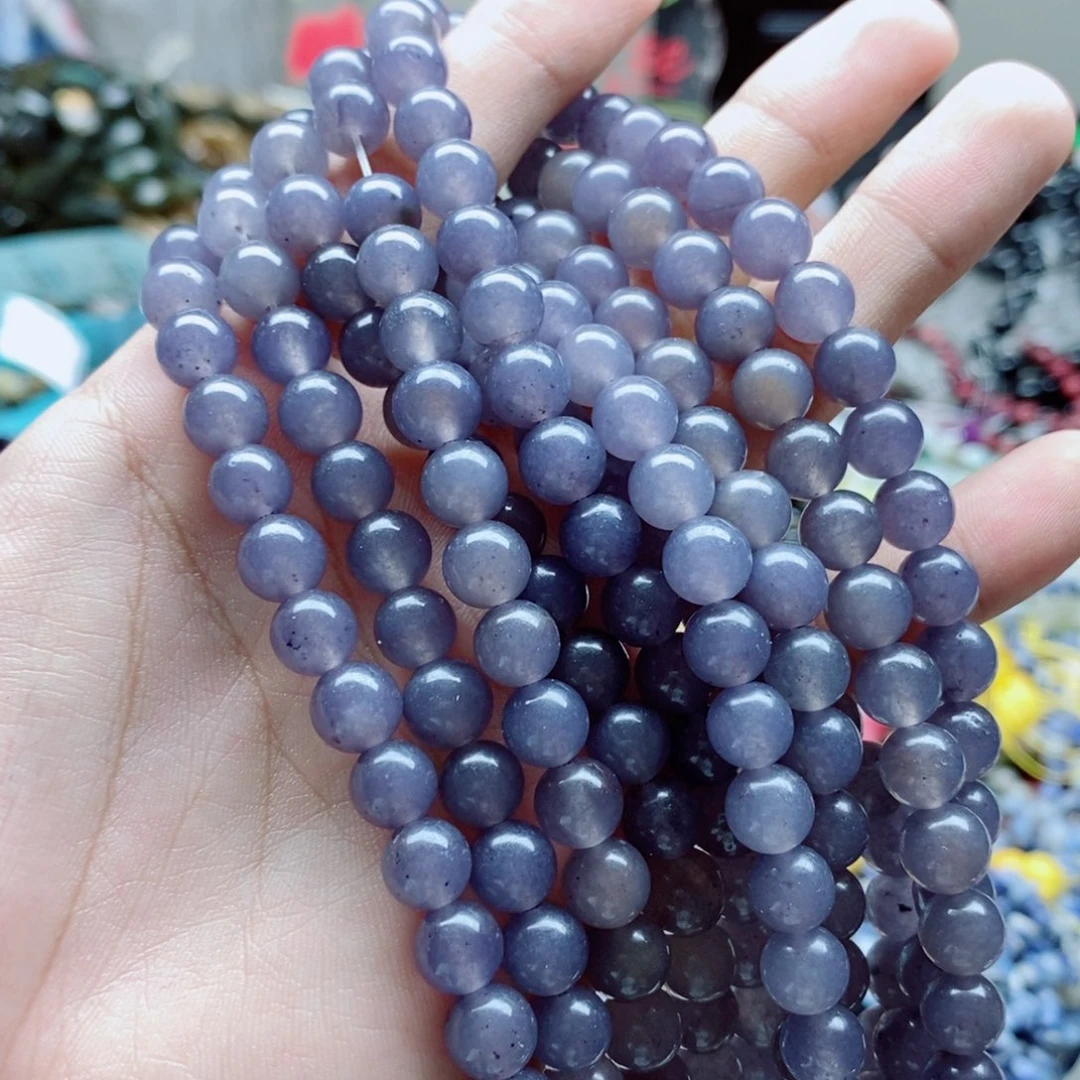 玛瑙/玉髓未镶嵌珠宝半成品一条天然8mm烟紫玉髓圆珠