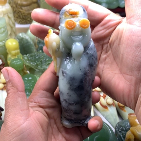 农***岸蛇纹石玉未镶嵌岫玉手把件