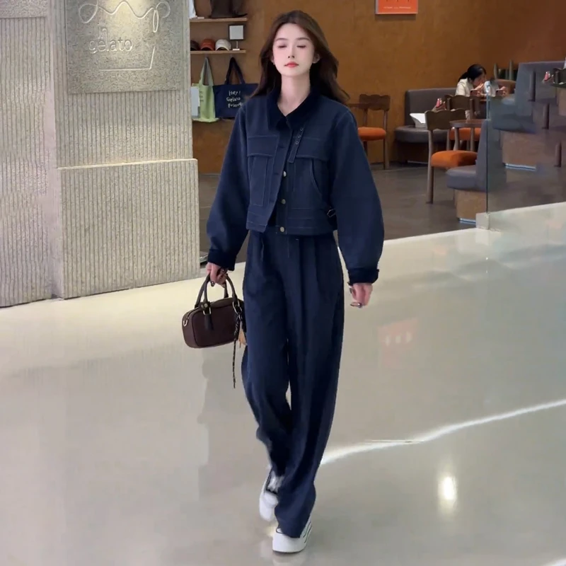 高级感时尚休闲牛仔套装女2025春秋新款牛仔外套直筒裤两件套套装