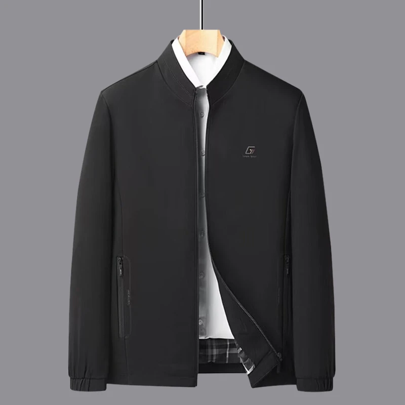 中老年新款春秋中年男士夹克衫商务休闲立领爸爸夹克外套上衣男装
