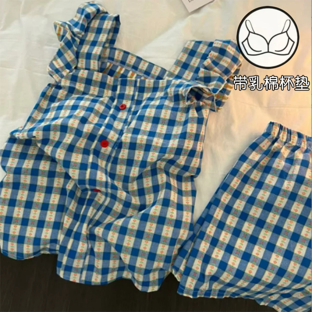 【海盐】夏季带杯垫三件套小飞袖睡衣女款2025爆款可外穿套装2259