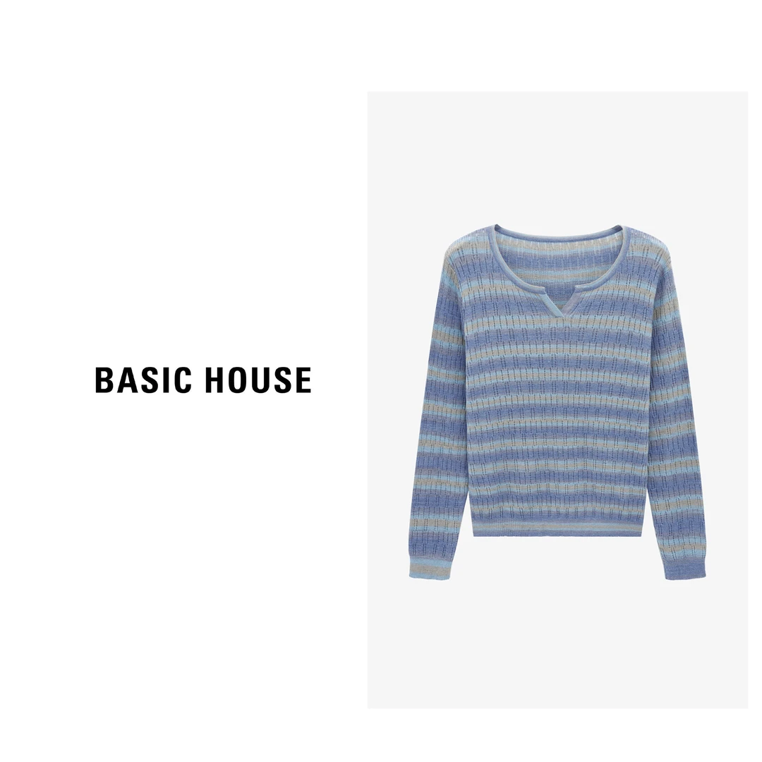 Basic House/百家好春季撞色套头休闲百搭时尚针织衫-B0625H5R132