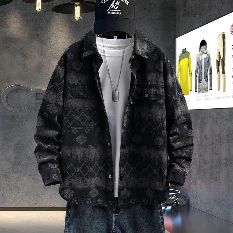 长袖几何春秋季港风秋季外套几何图案常规款迷彩夹克韩版66-7917