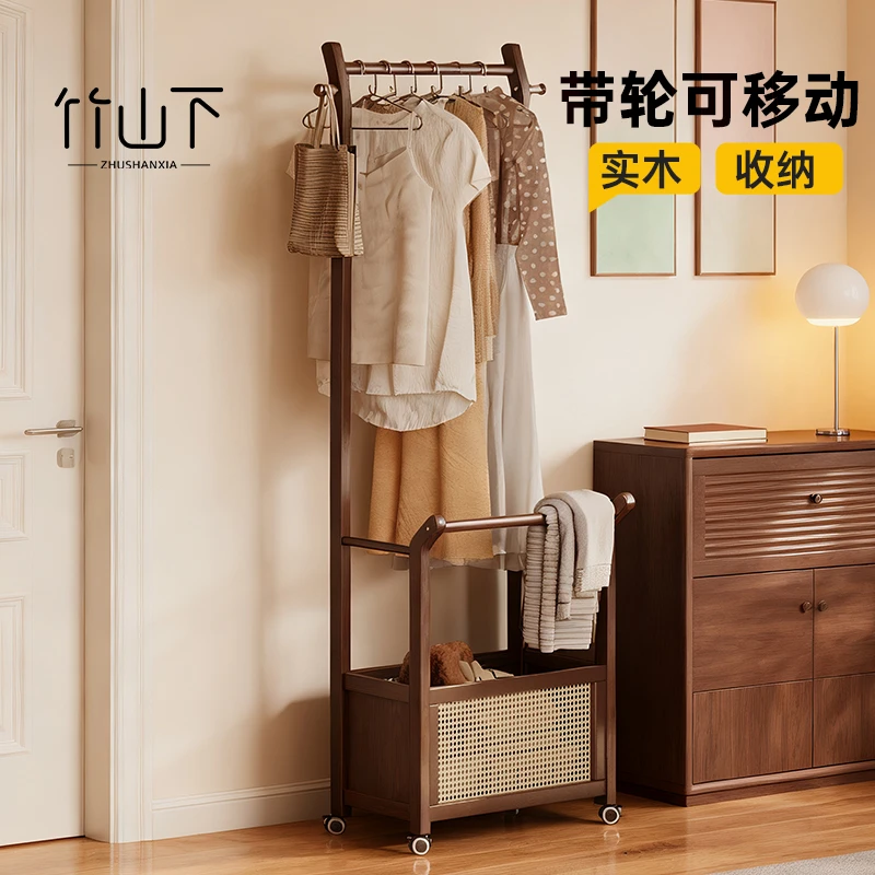 实木衣帽架落地卧室挂衣架室内专用2025新款带轮置物架轻奢挂包架