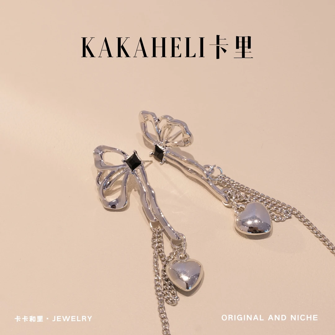 铜合金耳饰 法式小众长款蝴蝶爱心耳环A131