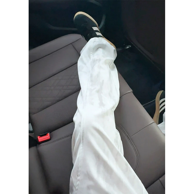 白色扎染冰丝裤子男垂感高级感抽绳阔腿裤宽松慵懒风美式休闲长裤