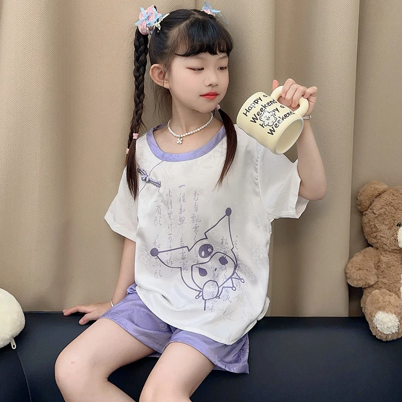 女童睡衣夏季冰丝短袖儿童2025新款库洛米公主可爱女孩国风家居服