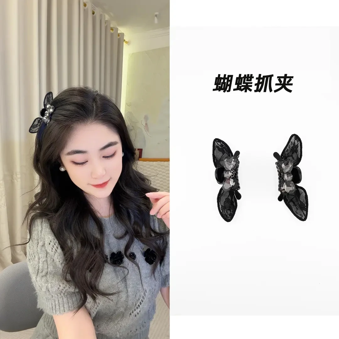 【气质款】黑色精灵2025年新款刘海夹侧边夹蝴蝶结大钻韩系潮流抓夹