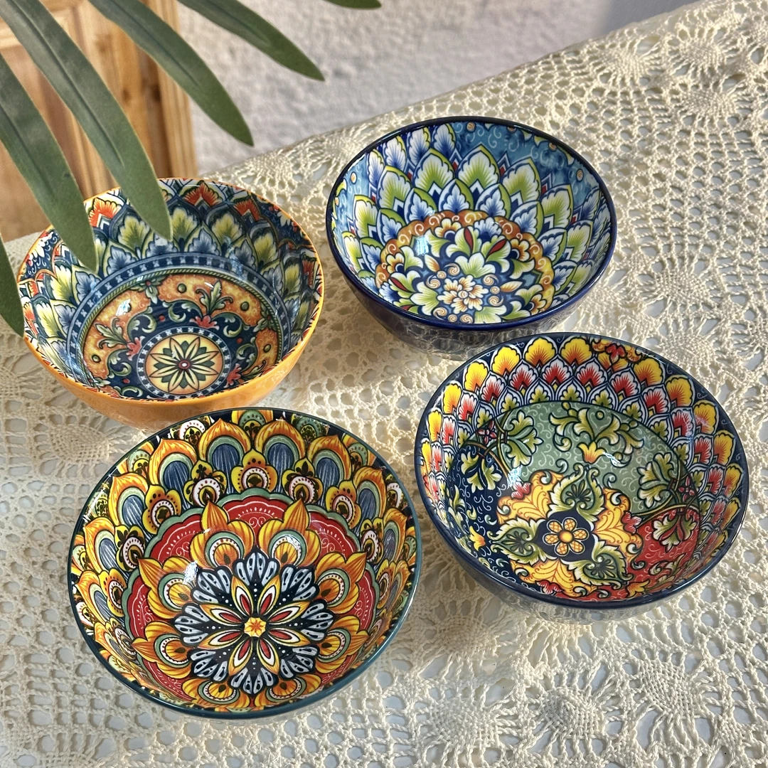 兰桂齐芳-4.75英寸米饭碗4个混装釉下彩陶瓷家用餐具