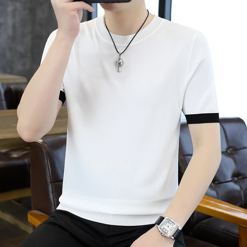 【高品质 冰麻T恤】夏季新款冰麻短袖针织衫潮流T恤圆领百搭M208 A