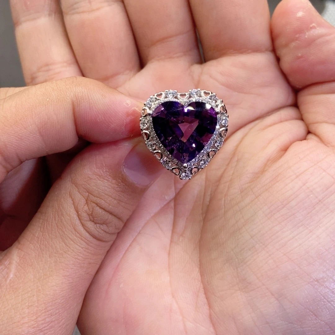 水晶戒指银S925镶嵌海***^