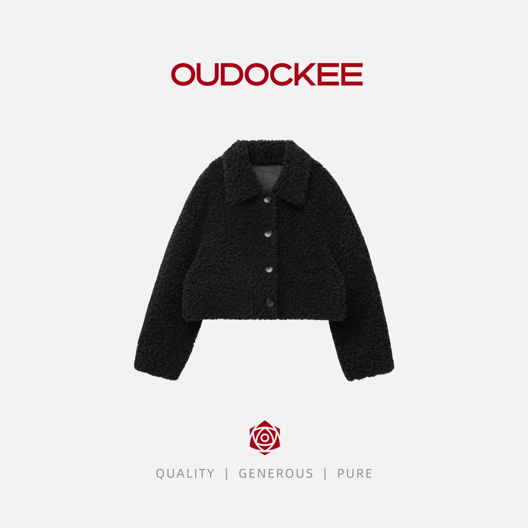 OUDOCKEE 鸥鸥 【绵羊毛】小黑熊 韩系高级感绵羊毛外套 JACG775T