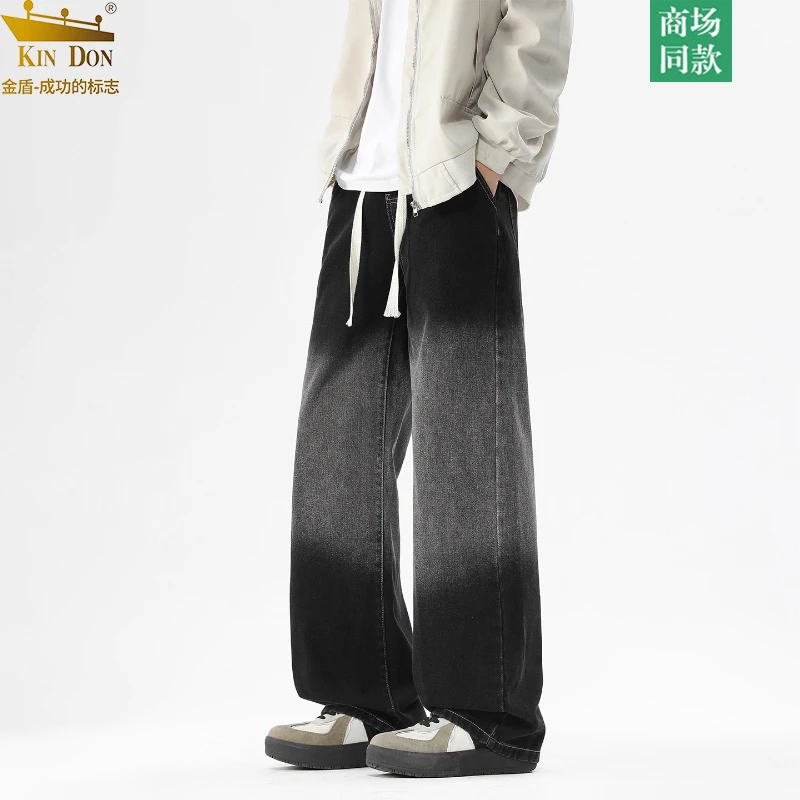 金盾牛仔裤美式高街复古水洗渐变休闲裤子男款春秋宽松阔腿直筒裤