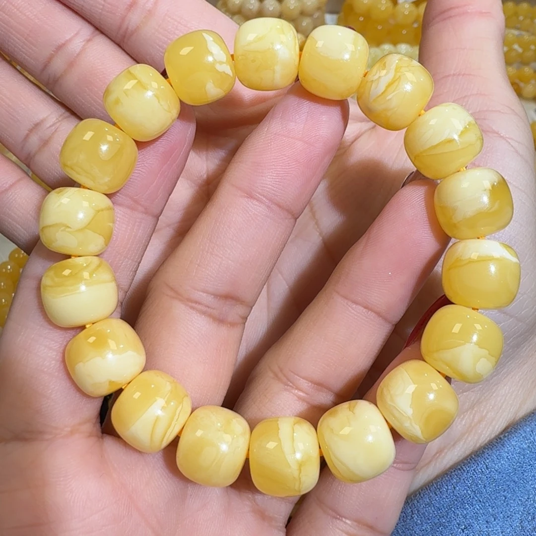 琥珀未镶嵌珠宝奇石12m焦皮同料老型花蜡手串19.2