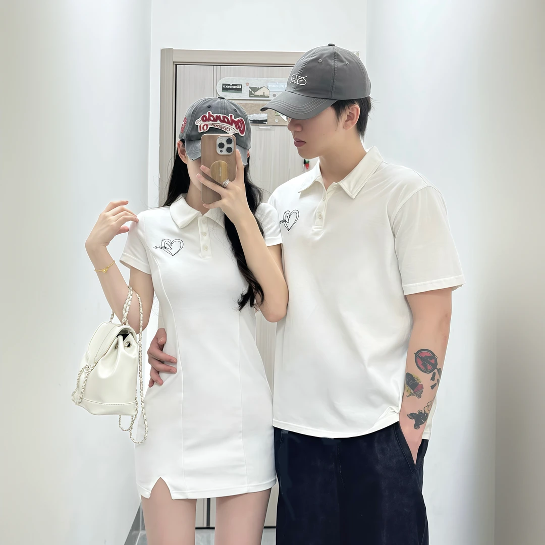 结婚登记照证件照领证衣服男女情侣夏装一衣一裙爱心POLO衫连衣裙