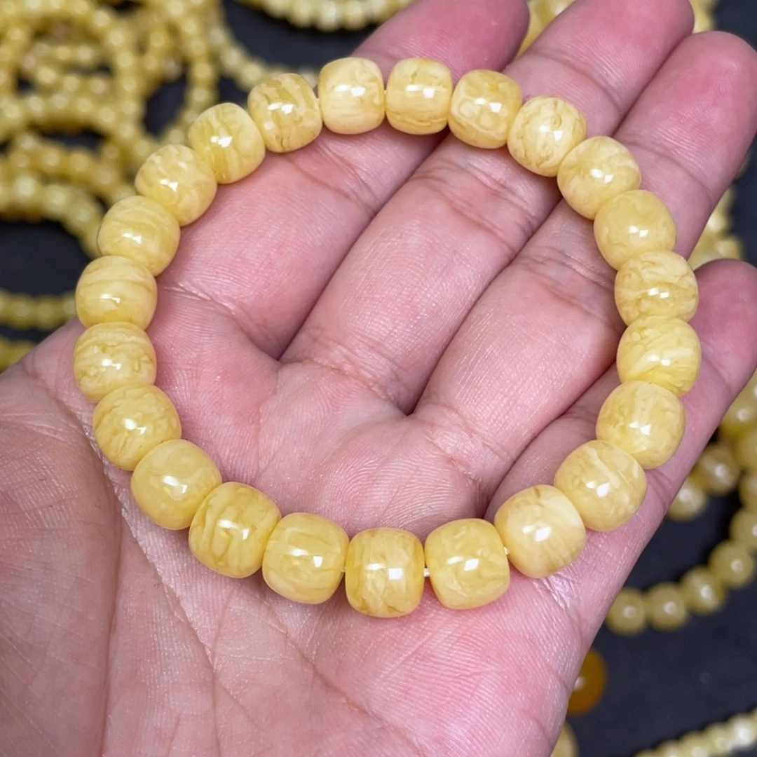 蜜蜡未镶嵌裸石虎皮纹千层雪蜜蜡手串9.5mm